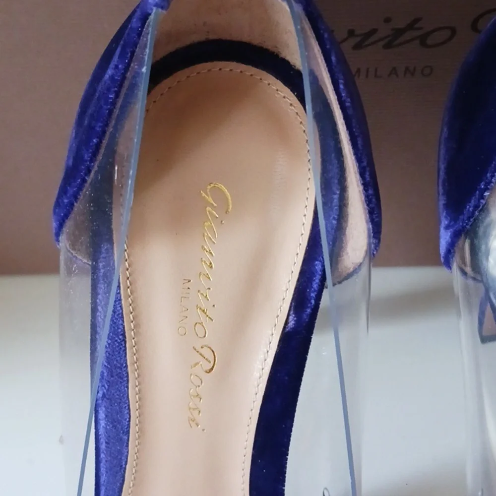 NWT Gianvito Rossi Velluto Violet Plexi Pump Size 37.5 - Picture 3 of 15